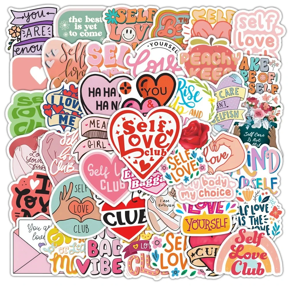 50 Stück/Packung Inspirierende Selbstliebe-Graffiti-Aufkleber für Handy, Laptop, Gepäck, Wasserfeste Motivierende 'Liebe Dich Selbst' Aufkleber