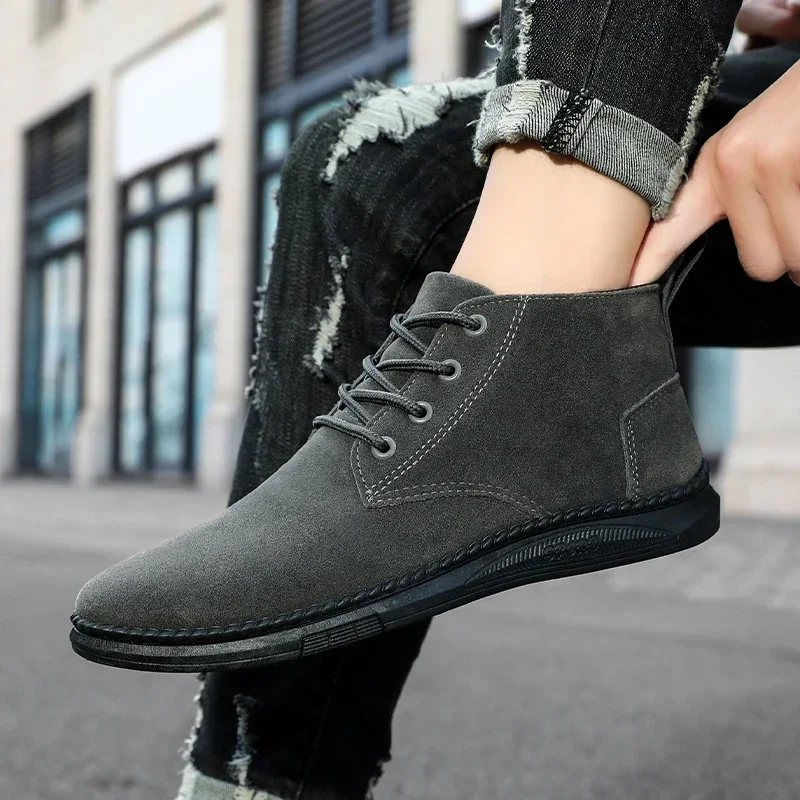 Spring Men\'s High Top Shoes Autumn Lace Up Leather Casual Shoes British Style Simple and Versatile Business Shoes Zapatos Hombre