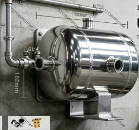 1L Mirror Polished 304 Stainless Steel Air Storage Pressure Buffer Tank 3×G1/4 Ports Max 1.25MPa