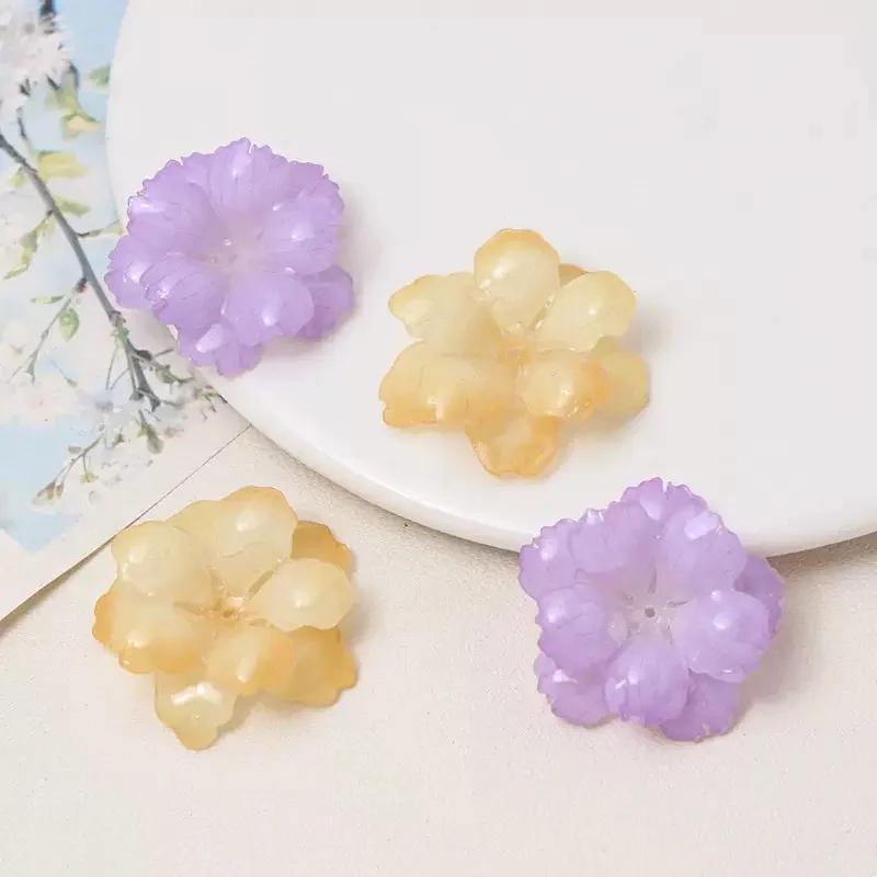 New arrived 30pcs/lot 32mm color pattern print cartoon flowers shape acrylic beads diy jewelry garment hair accessory