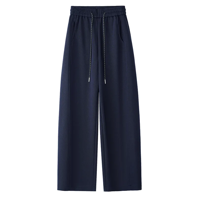 Pantaloni sportivi con coulisse in vita elastica versatile moda a vita alta Pantaloni casual Donna Autunno Nuovi pantaloni a gamba larga in tinta unita