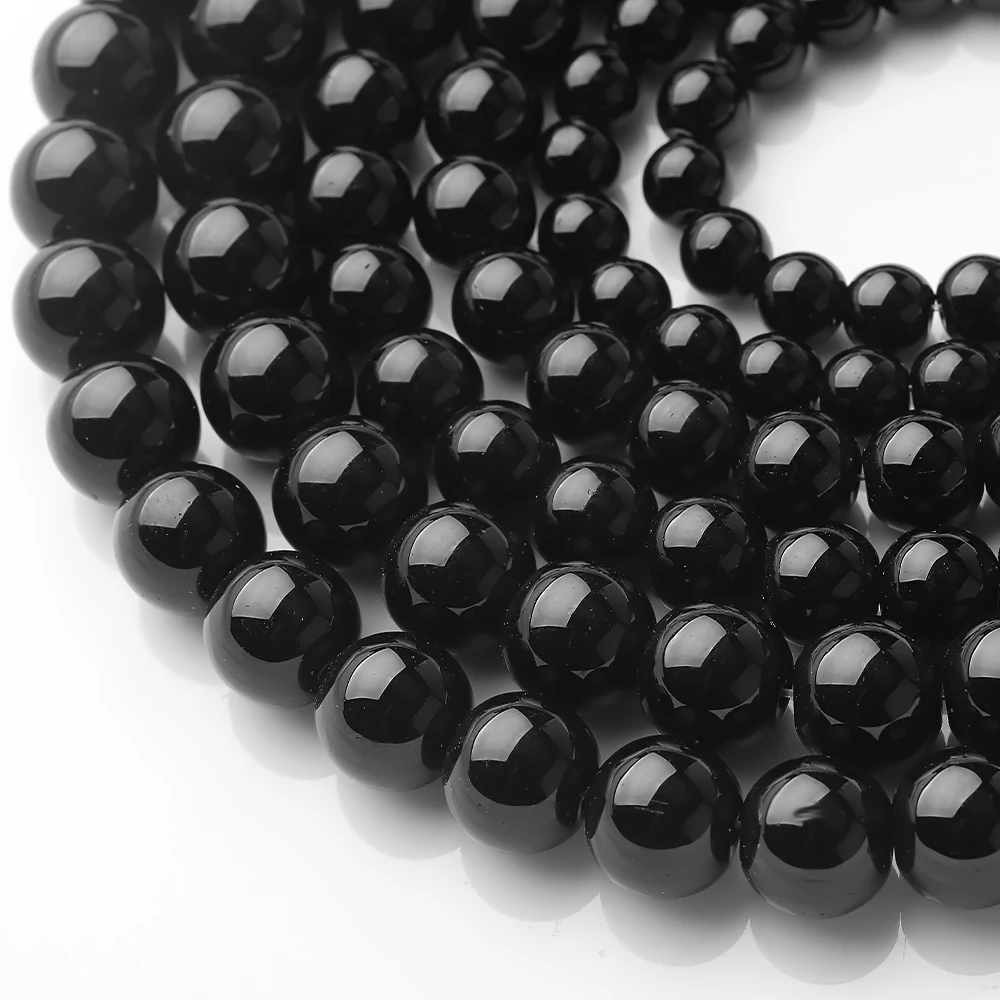 Black Glass Round Beads 4/6/8/10/12mm Smooth Loose Spacer Bead Crafts for Jewelry Making DIY Handmade Charm Bracelets Necklace