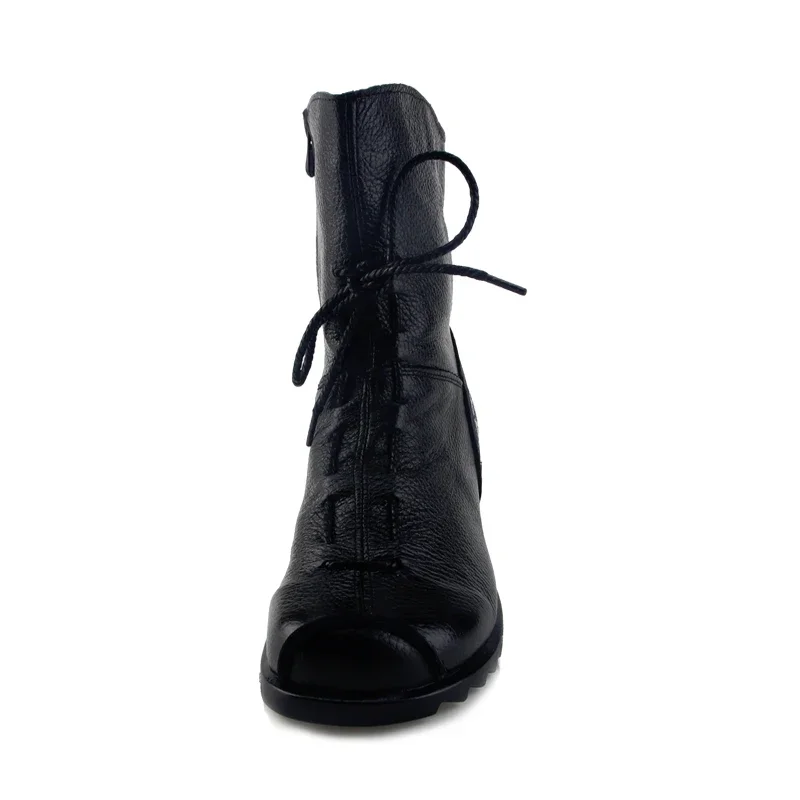 SNURULAN Women Shoes Vintage Style Genuine Leather Women Boots Flat Booties Soft Women\'s Shoes Ankle Boots hidden heel