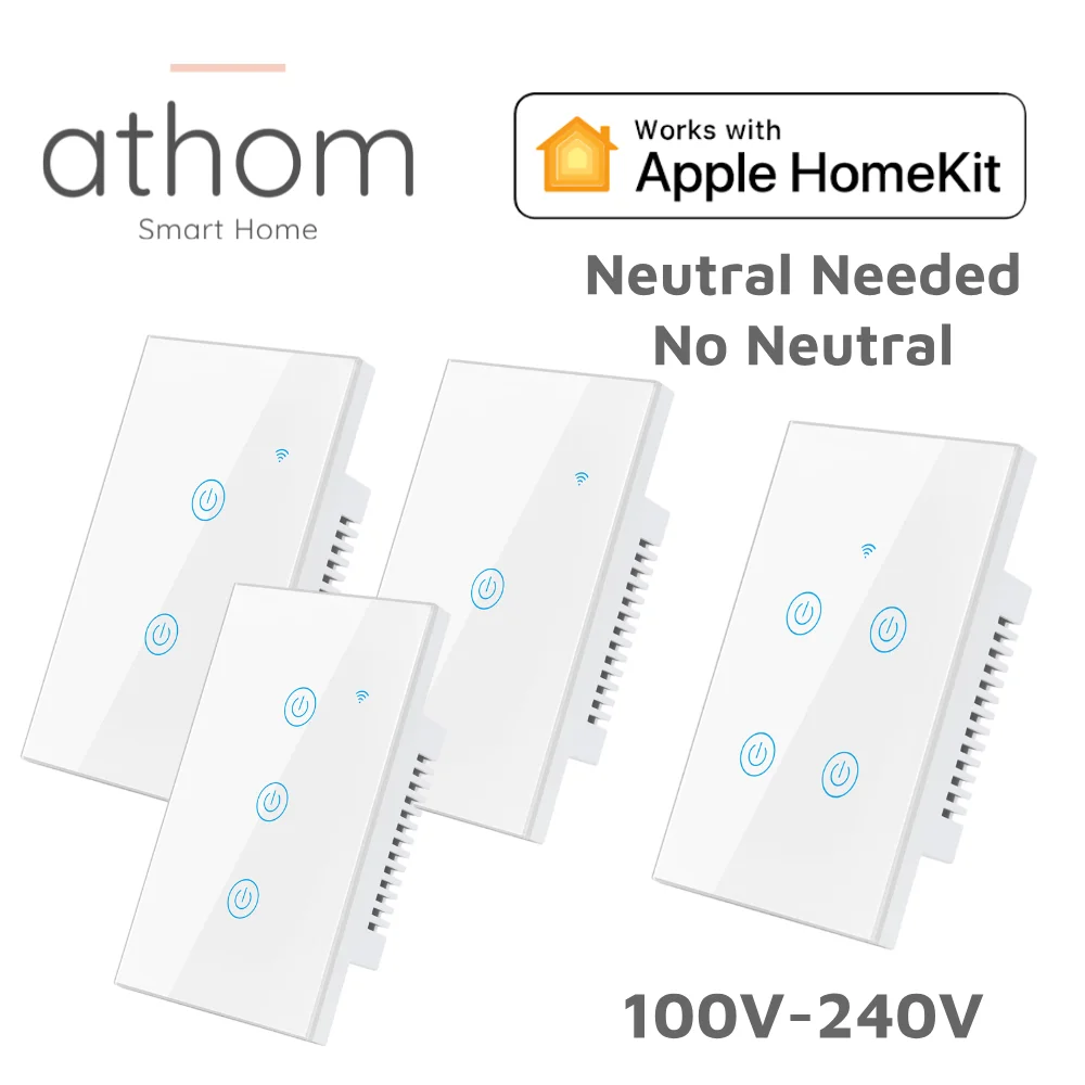 Athom  Homekit WiFi Smart Switch Touch key  Siri Control Timing  Schedule 1/2/3/4 Gang No Neutral and Neutral Needed Dual Mode