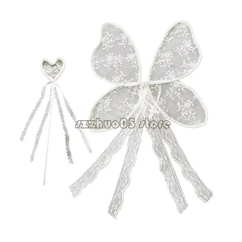 M3GE Детское кружевное крыло ангела для фотобусов и мероприятия с портативной волшебной палочкой