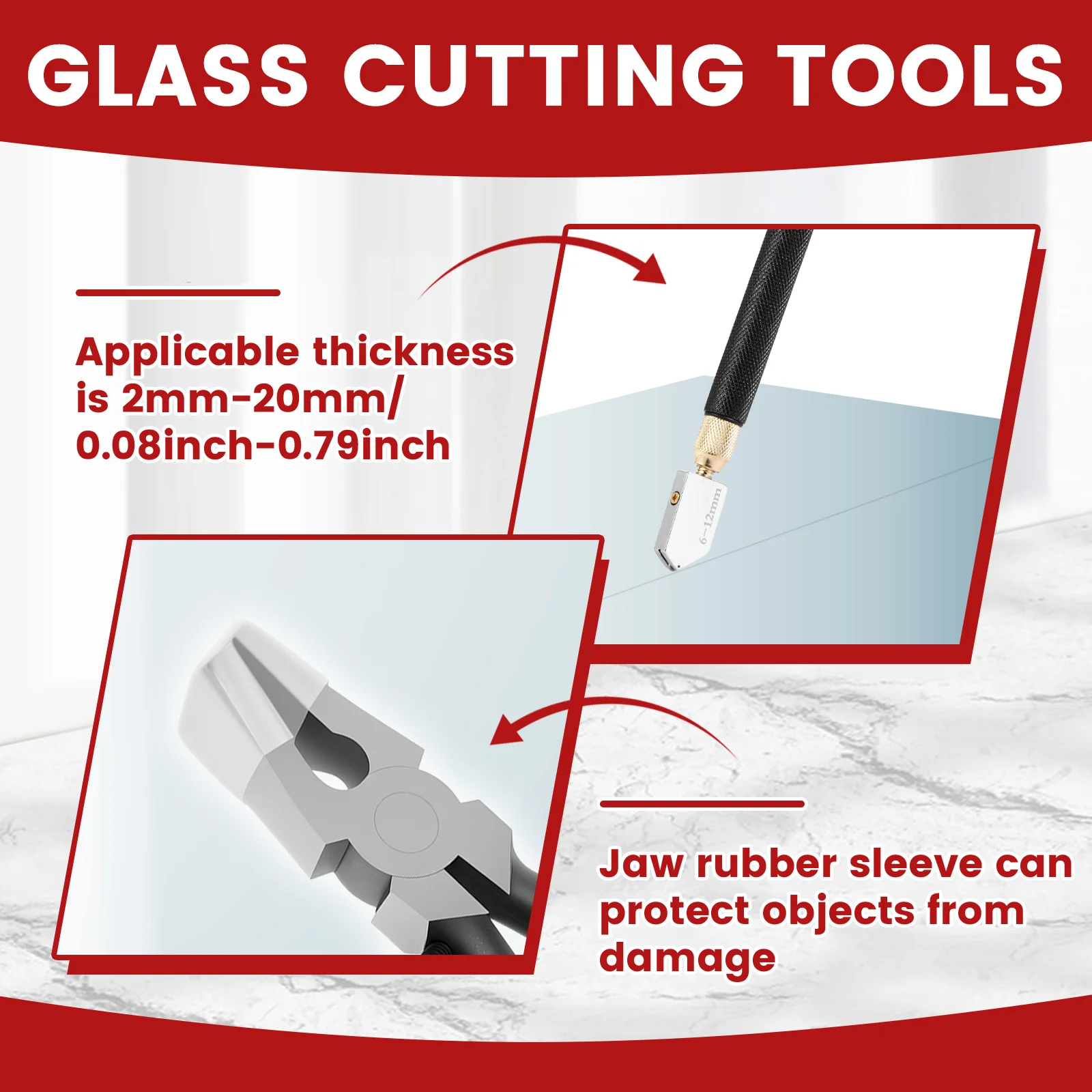 مجموعة أدوات قطع الزجاج شديدة التحمل كماشة كسر الزجاج والجري ومجموعة أدوات قواطع الفصل كماشة بلاط زجاجي بعجلات