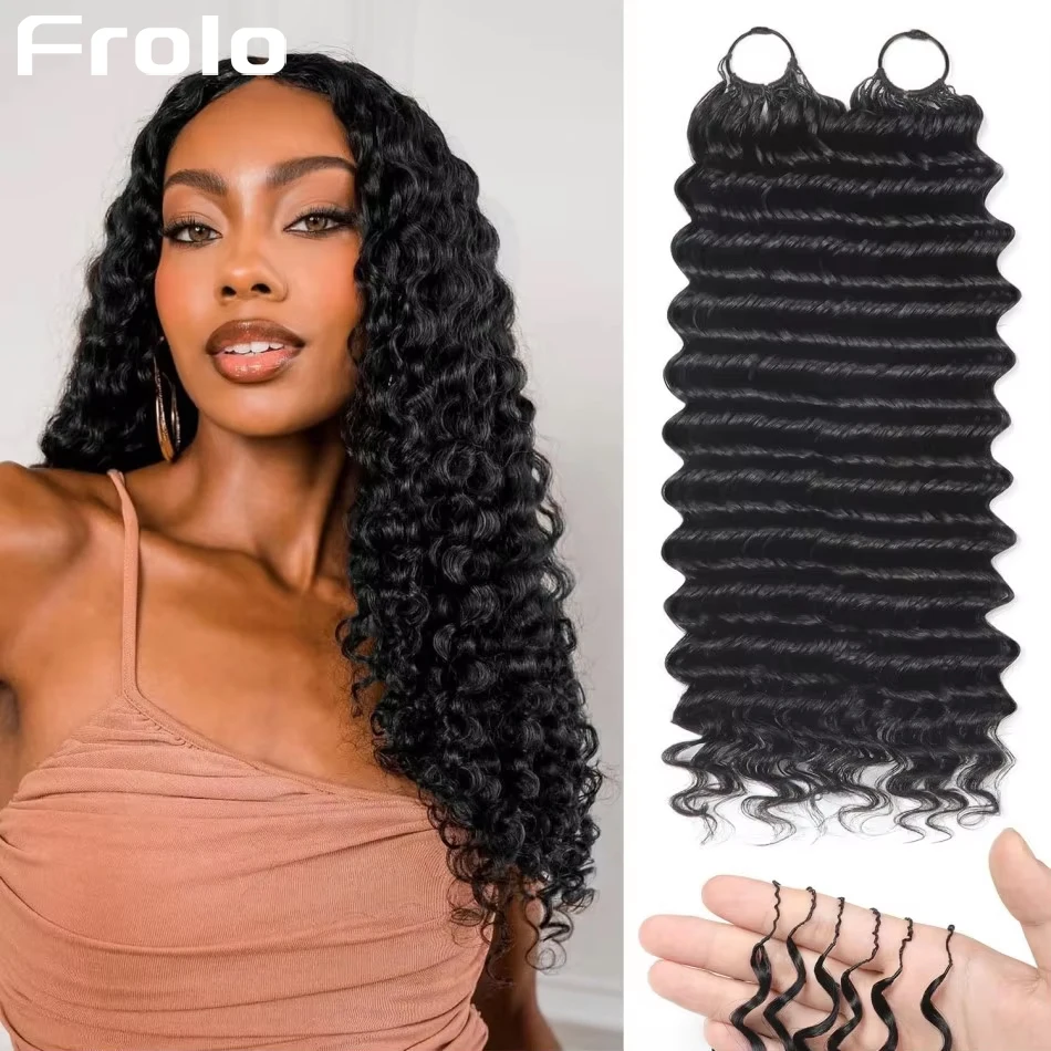 

Наборы натуральных волос для наращивания 12A Deep Wave Crochet: предварительно разделенные пряди, натуральный черный цвет, бразильские кудри, для плетения крючком