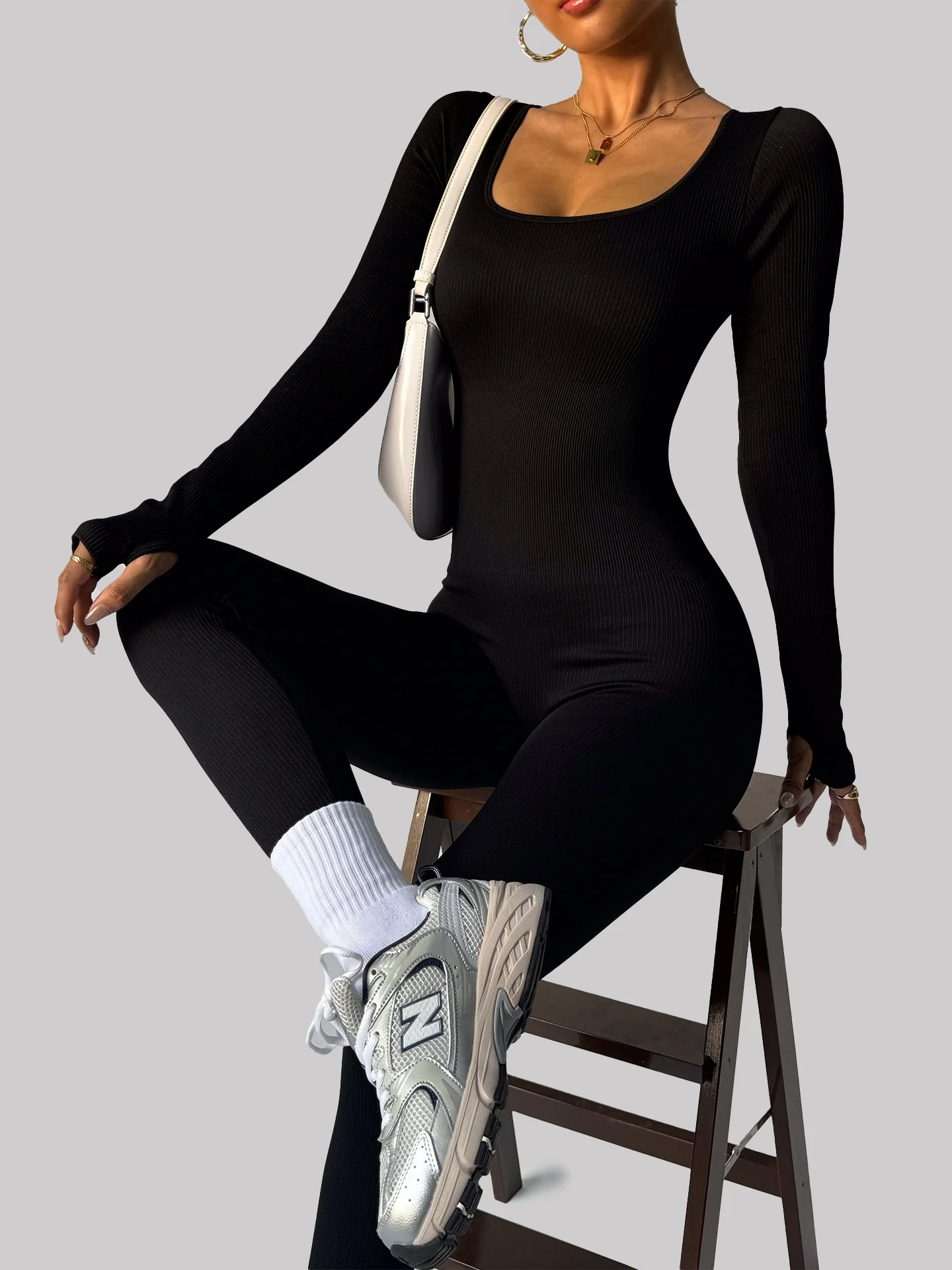 Jumpsuits Long-sleeved sports yoga jumpsuit One-piece quick-drying body-tight fitness one-piece Slim yoga suit