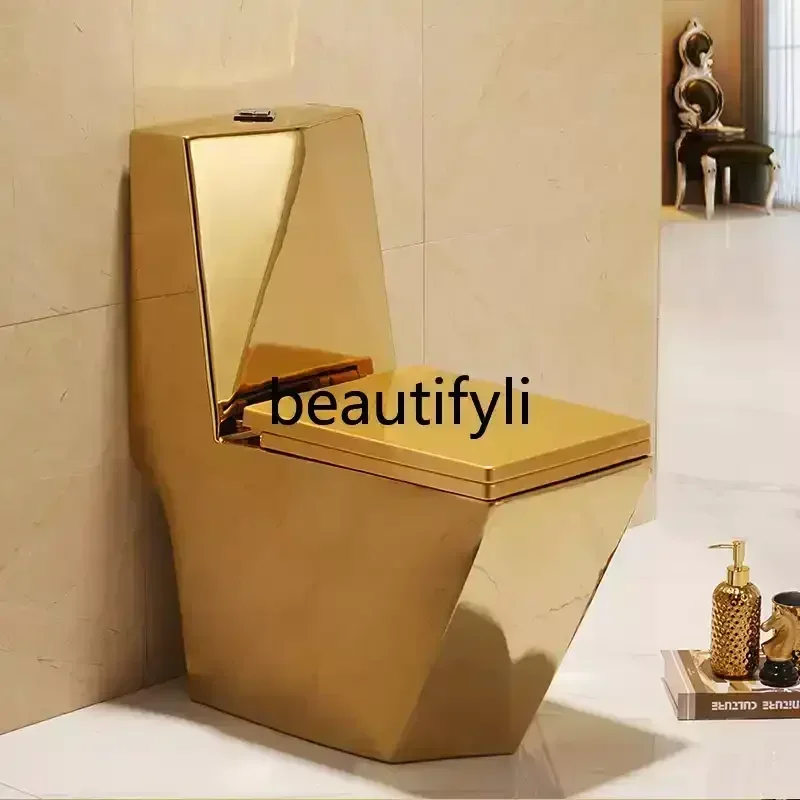 

One-piece flush gold toilet siphon square diamond colored ceramic toilet