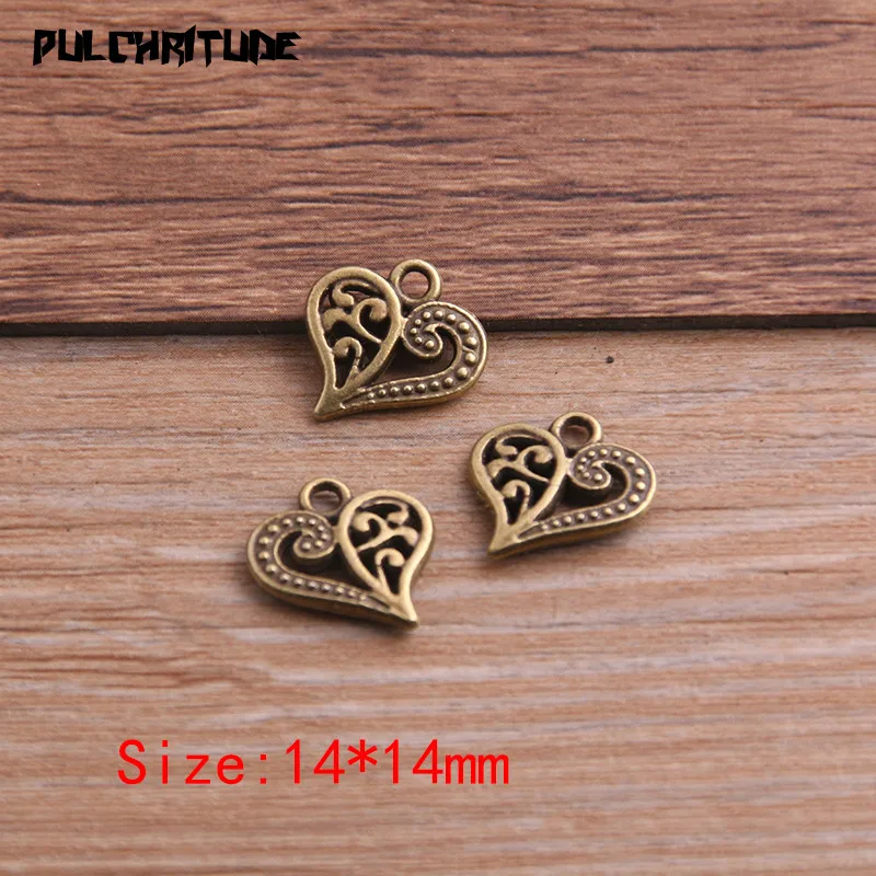 30PCS 14*14mm Two Color Vintage Metal Zinc Alloy love Heart Charms Fit Jewelry Pendant Charms Makings