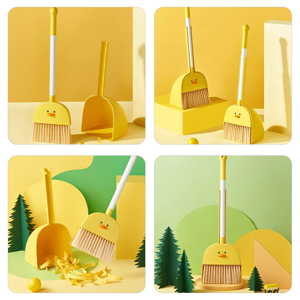 Small Broom Children's Housework Early Education Cartoon Duck Mini Dustpan Set Yellow Plastic Toddler Desktop Cleaning Baby