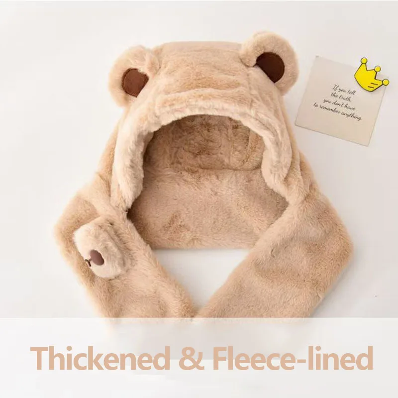 Babymütze Herbst und Winter Schals für Jungen und Mädchen in einem Teddybär-Plüschmütze Winter Kinder Plüsch verdickte winddichte Mütze – Detail 4