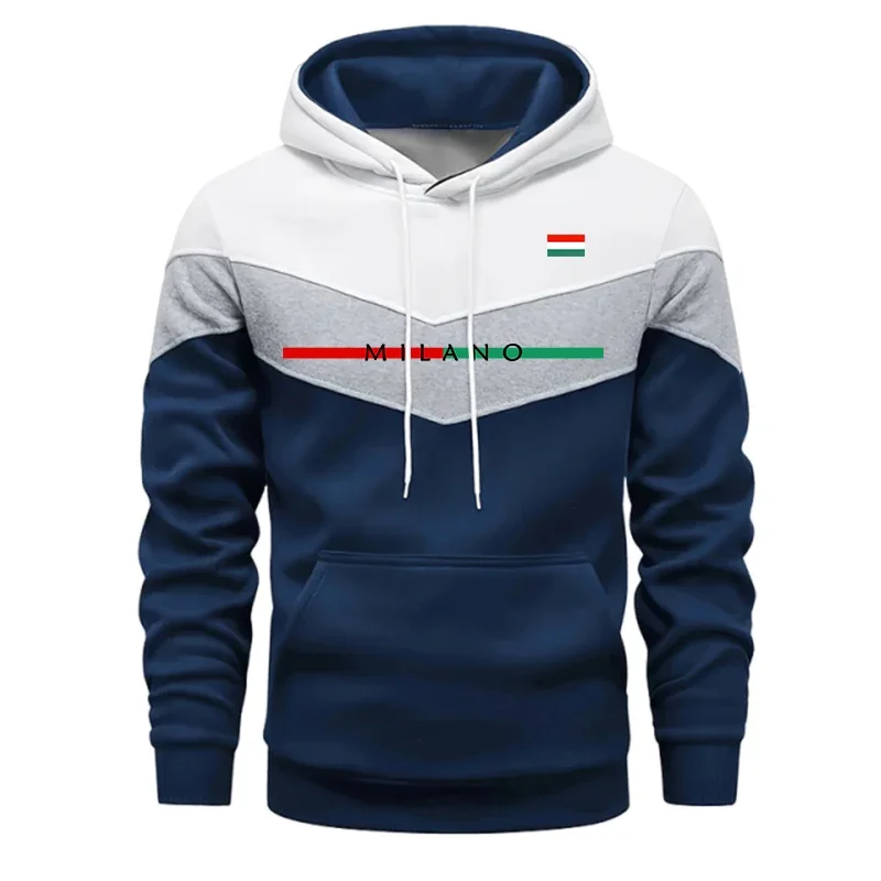 Hot Sales Men's Hoodies Casual Tricolor Splice Sweatshirts Outdoors Sports Jogging Clothing Autumn Winter Warm Street Sportswear