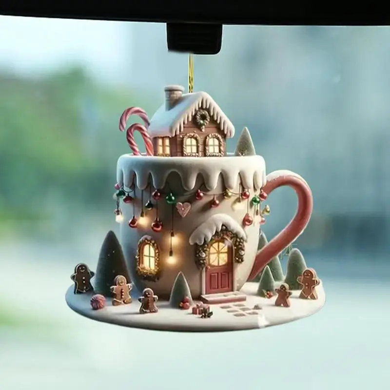 Kaffeetasse, Weihnachtsschmuck, Acryl, heißer Kakao, baumelnde Baumschmuck, 8 cm, baumelnder Beutelanhänger, einzigartiger Weihnachtsbaumschmuck