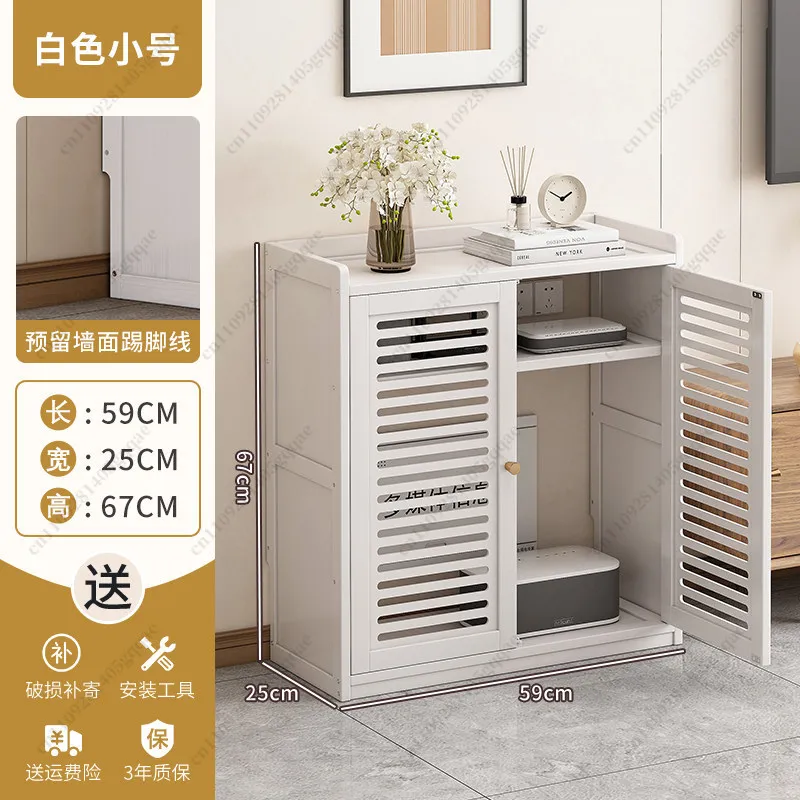 

‌No-Drill WiFi Organizer Cabinet Wall-Mounted Router Shelf with Cable Holes & Sleek Cover for Dustproof Modem Set-top Box