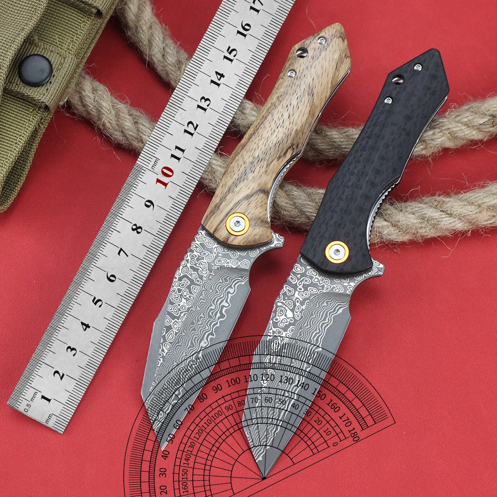 Damascus Folding Knife Zebra wood/carbon fiber G10 Handle Tanto Pocket Knives EDC Hunting Survival Knife Hand Tools - view 3