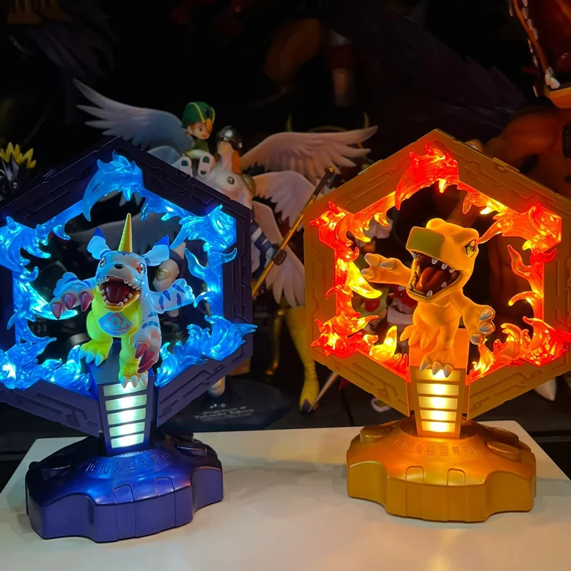 Genuine Bandai Digimon Adventure Agumon Gabumon Cartoon Bedside Lamp In Shelf Anime Figures Night Light Kid Gifts