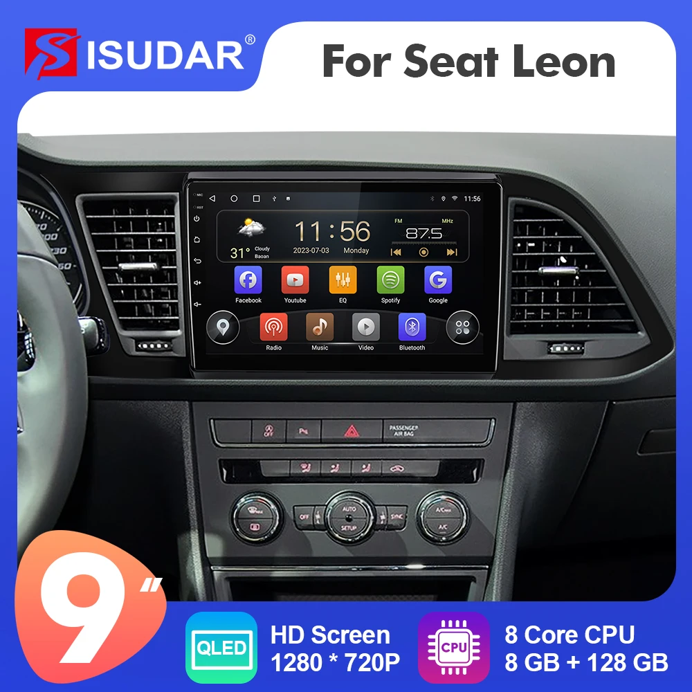 9 Inch Isudar Android 12  Car Radio For Seat Leon 3 MK3 2012-2020 Carplay Auto Stereo No 2din