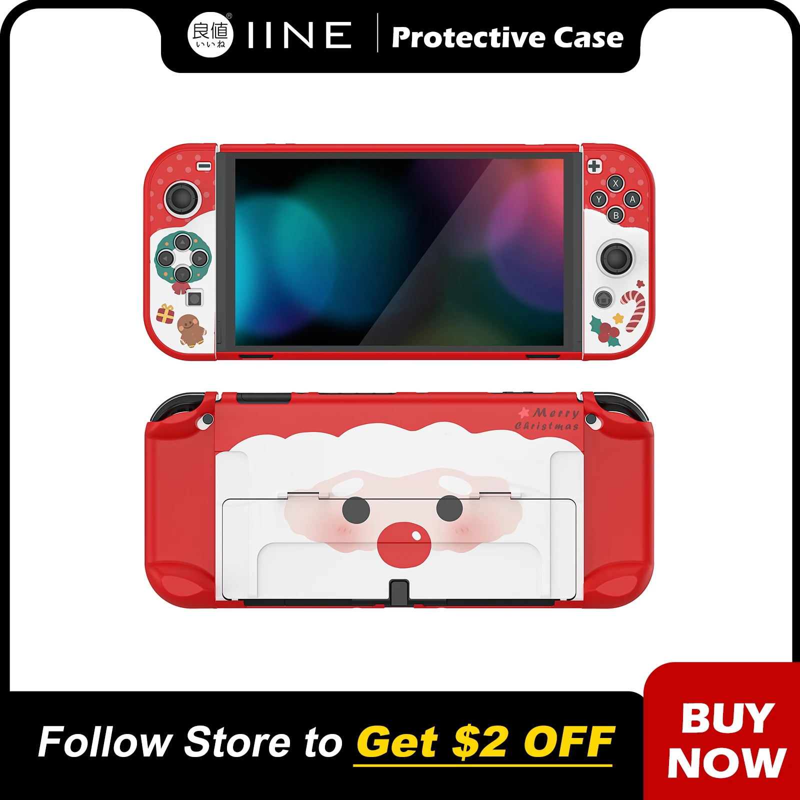 IINE Merry Santa Protective Case for Switch OLED Christmas Gift Cover Accessories