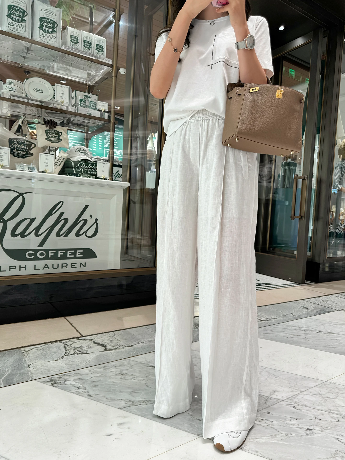 

Новые летние повседневные брюки Linyei с высокой талией и широкими штанинами, женские, из тонкого льняного материала, универсальные, белого цвета