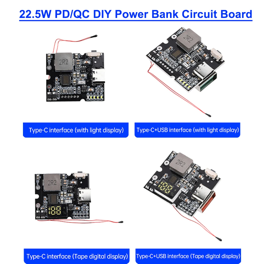 22.5W PD/QC Bidirectional Fast Charging Mobile Power Module Charging Battery DIY Motherboard  for 18650 21700 Lithium Battery