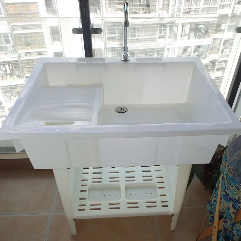 Fregadero de plástico para lavandería, lavabo con tabla de lavado, balcón, armario integrado, armario de baño no cerámico