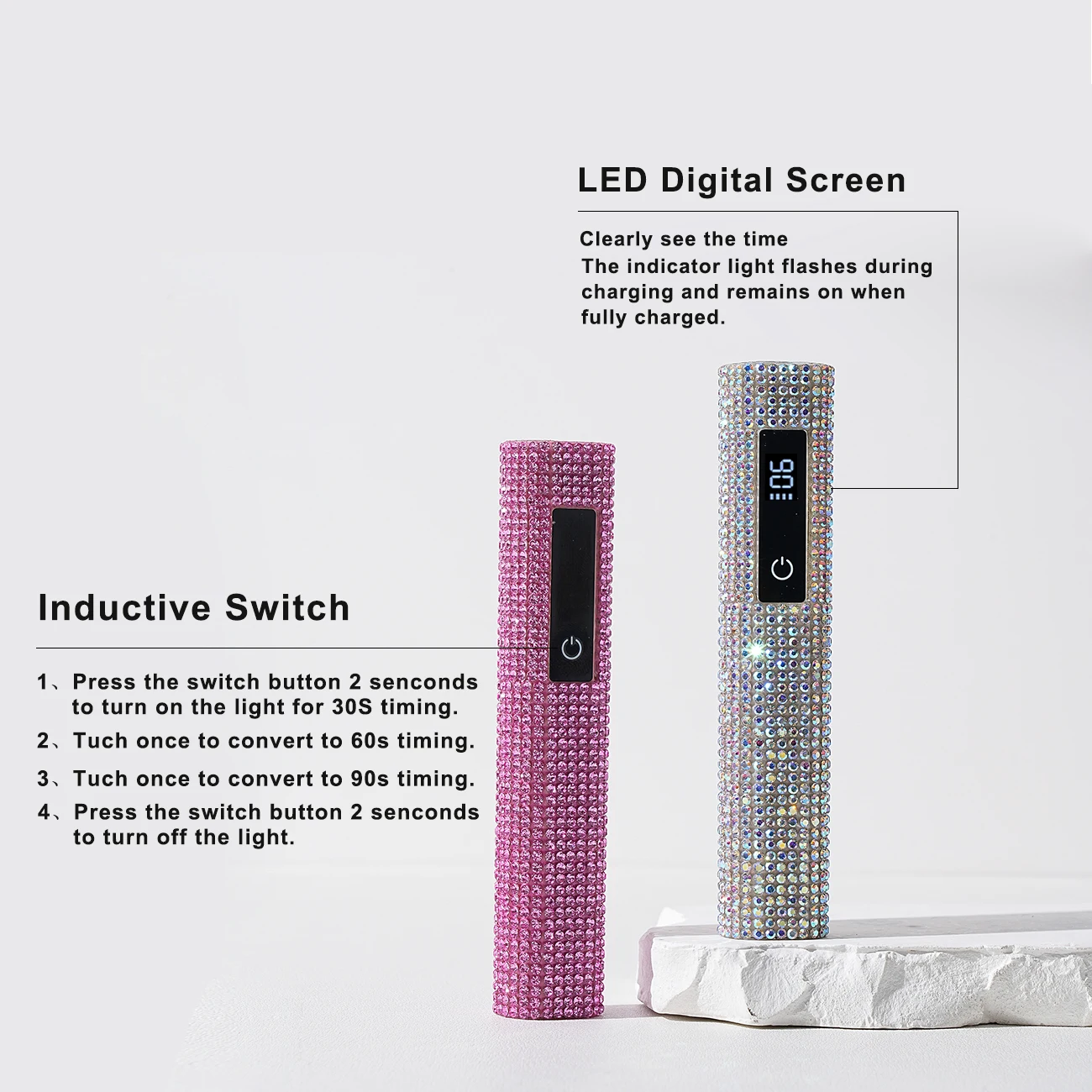 Lámpara de uñas LED portátil USB, luz de uñas UV de gel de secado rápido, recargable con batería de 180 mAh, pantalla LCD, pantalla táctil, para dedo