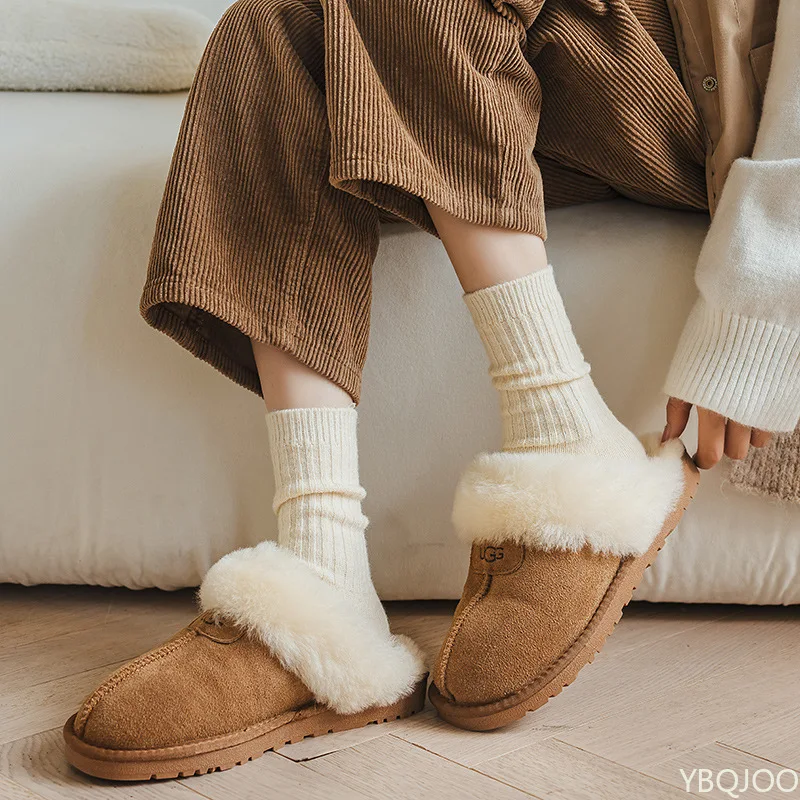 6 pairs of women's winter thick mid tube beige warm cold resistant wide mouth simple sweat absorbing odor proof long socks