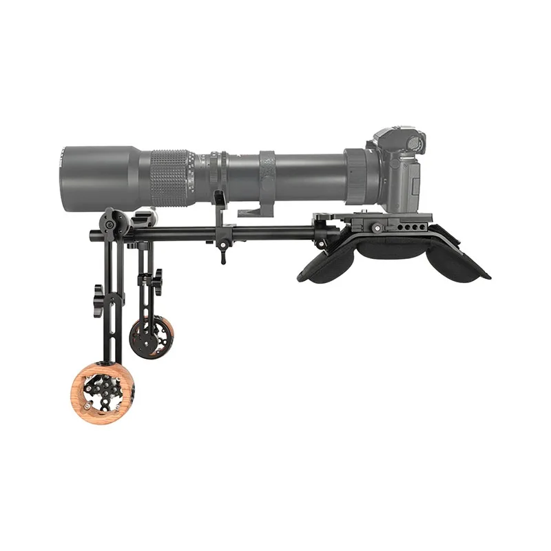 CAMVATE Shoulder Kit Mount 15mm Railblock Rig with Manfrotto QR Plate and Wooden Handgrip For DSLR Cameras and Camcorders