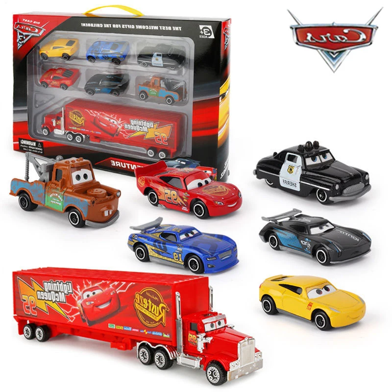 7-6pcs Set Disney Pixar Car 3 2 1 Lightning mcQueen Jackson Storm Mack Truck 1:55 Diecast Metal Car Model Toy Boy Christmas Gift