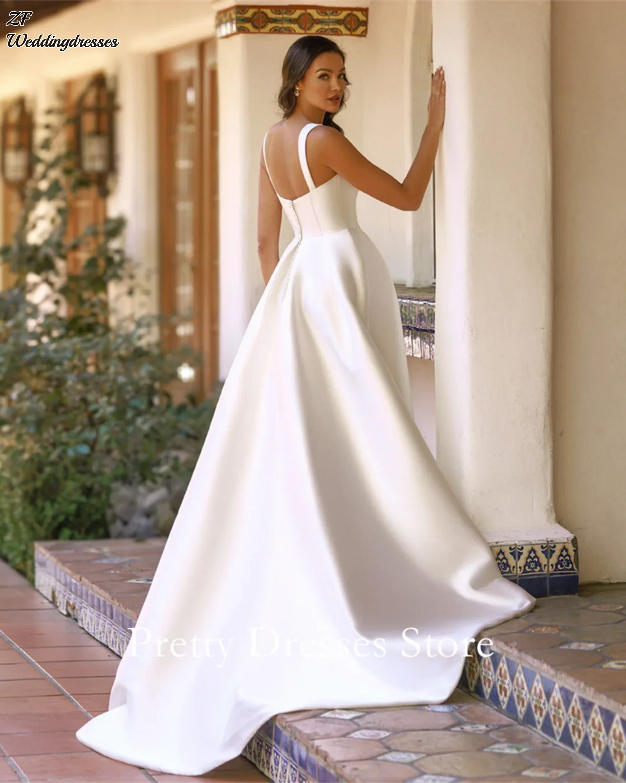 Simple Sweetheart Elegant Style Garden Customized Ivory A-Line Satin Wedding Dresses Corset Bride Growns Party vestidos de novia
