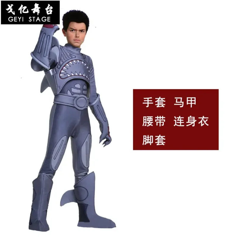 Детский день на Хэллоуин, сценический костюм большой акулы, детский мех, воин, акула, платье для мальчика, сиамский костюм