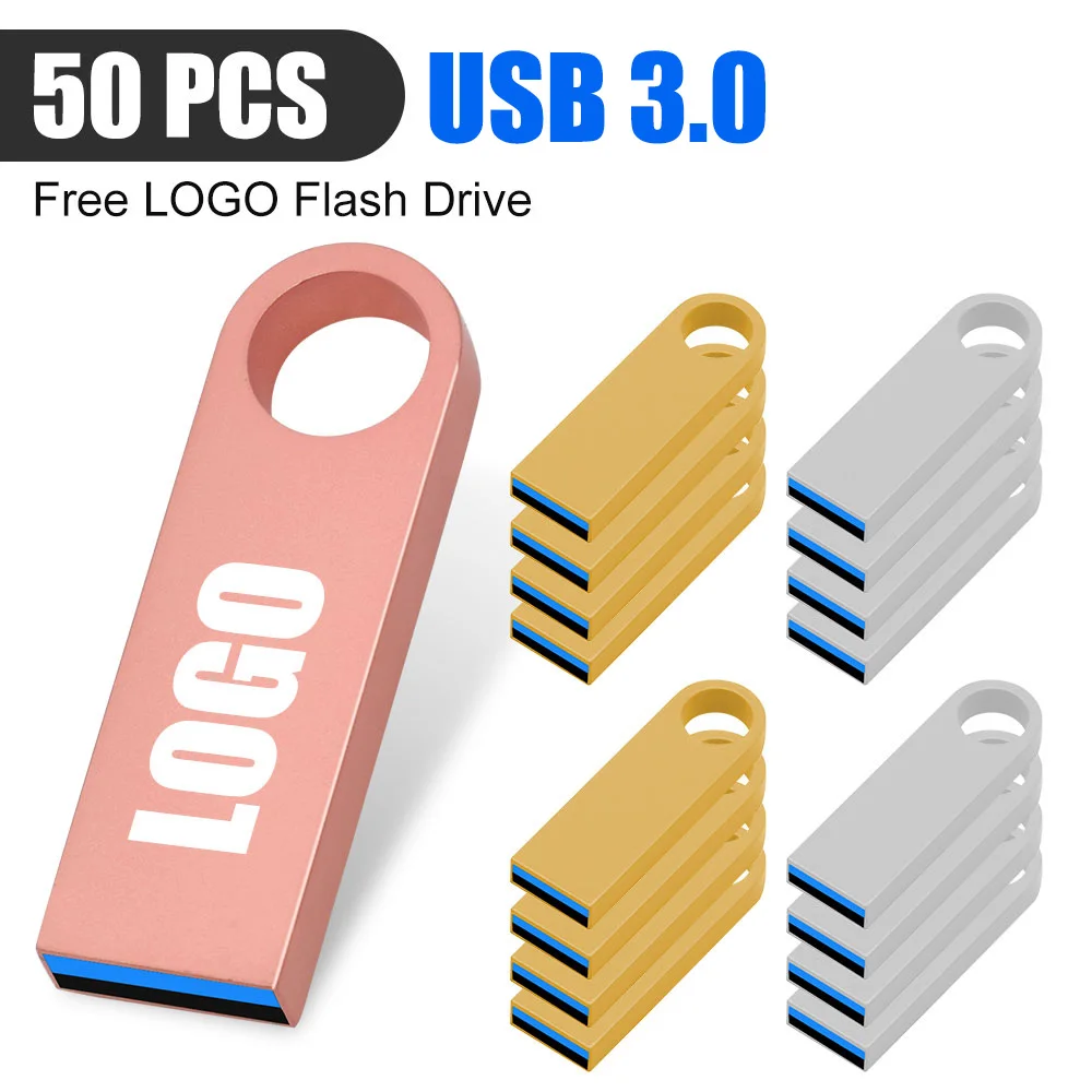 50PCS/lot Free Customized LOGO Metal USB 3.0 Flash drive Pen Drive 16GB Pendrive 32GB 64GB Memory cle usb Stick 8GB U Disk Gift