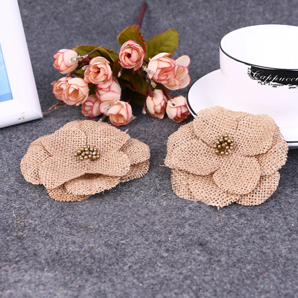 

24pcs Burlap Flower Decorative Simulation Small Flowers For Craft Shoe Hat Hair Bow Bag Diy Vintage Handmade Materials Jute
