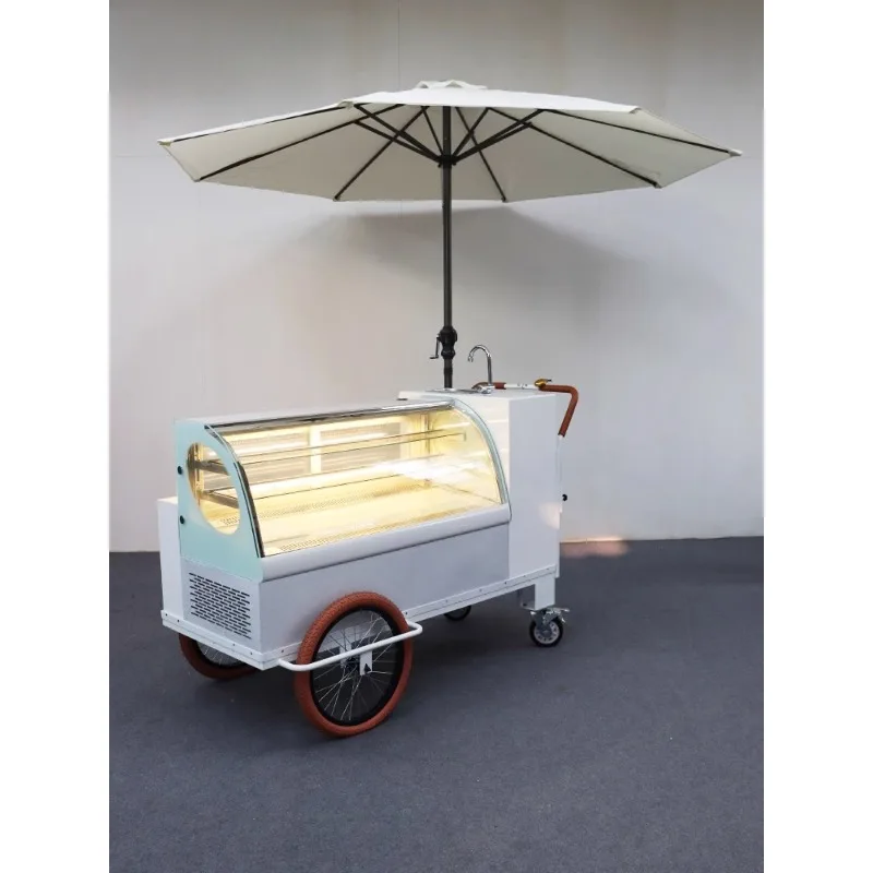 

Tiramisu cart commercial cake dessert stall truck refrigerated cabinet three wheels snack truck