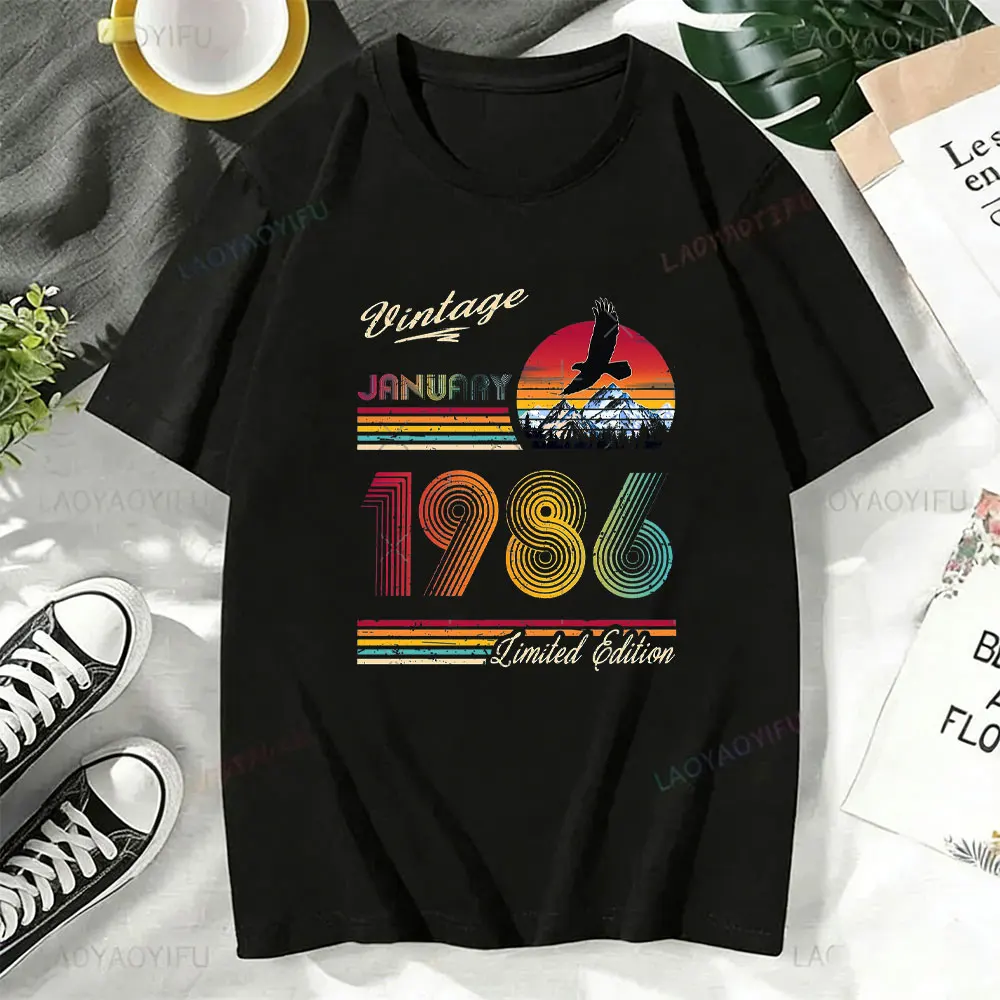 1986 40주년 40세 한정판 빈티지 코튼 티셔츠 남녀 생일 기념일 티셔츠 선물 반팔 티셔츠
