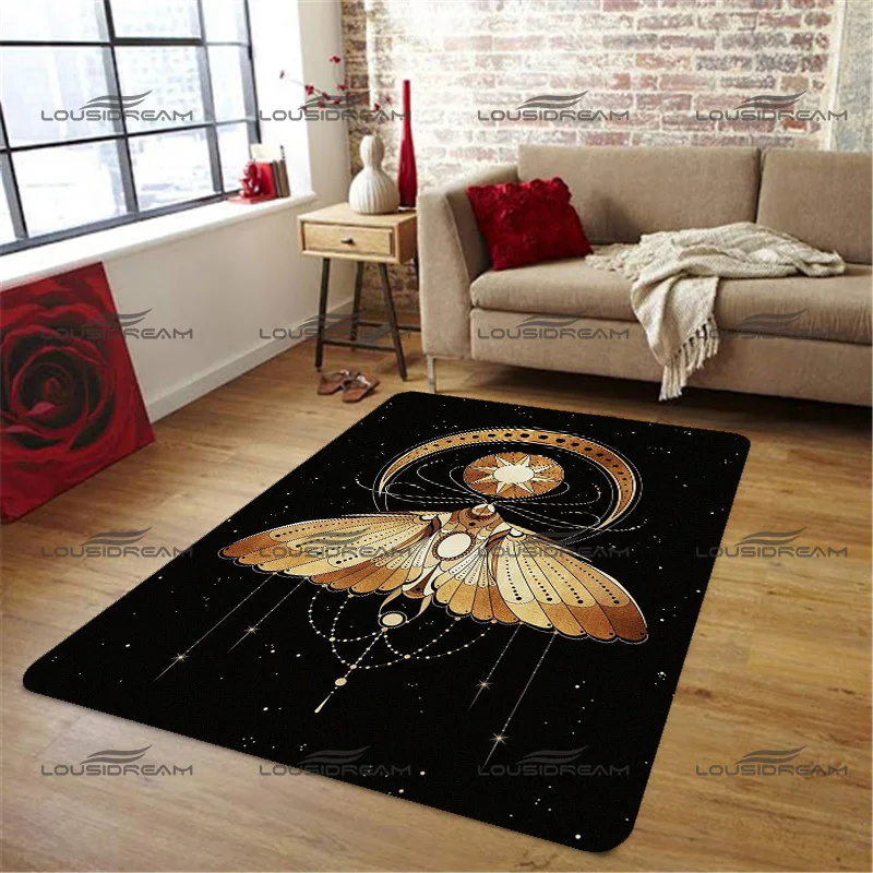 Square Flannel Moon Moth Carpet Vintage Plant Insect Pattern Rugs Modern Home Living Room Floor Mats Bedroom Carpet