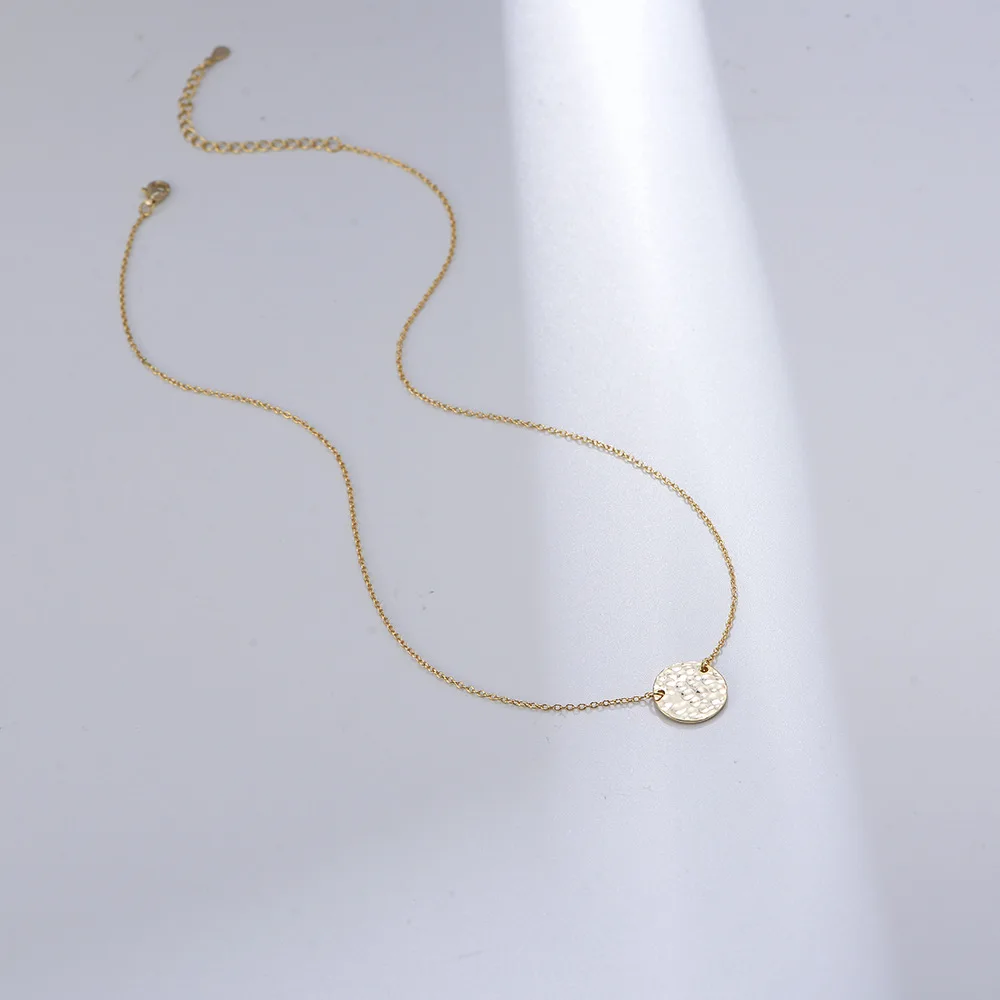 S925 فضة خمر مطروق عملة Lockbone سلسلة قلادة للنساء الفاخرة الحد الأدنى Ins جولة القرص مجوهرات #4