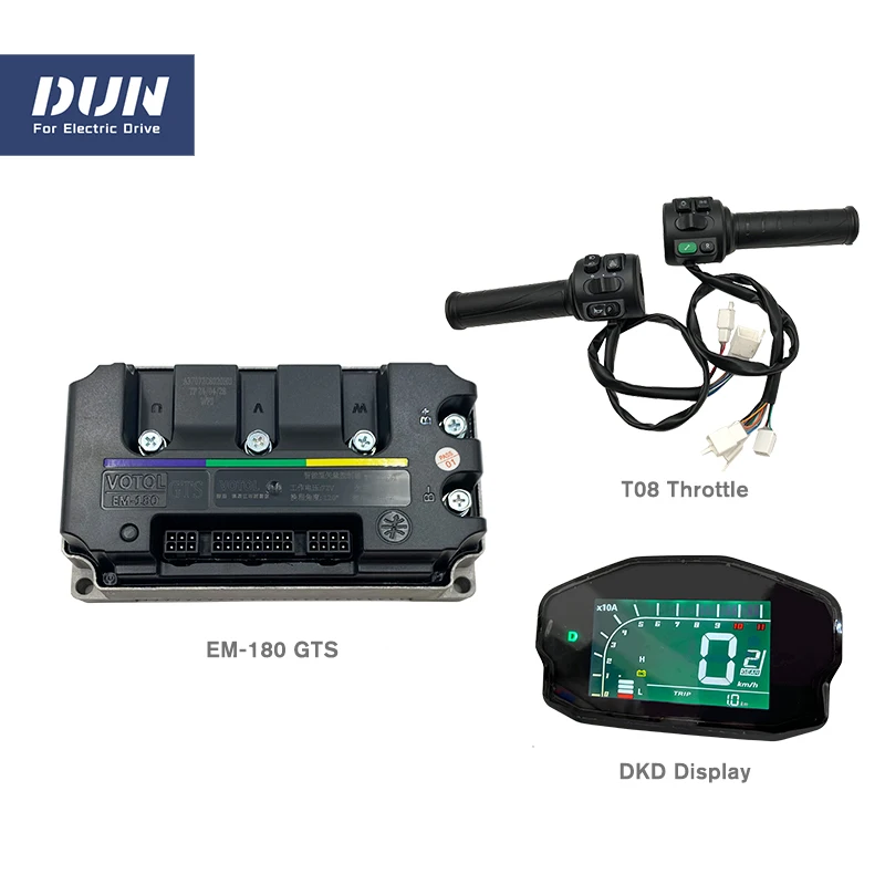 DUN/VOTOL EM-180 GTS 72V 160A DC Peak 250A Controller with DKD Display and T08 Throttle for QS Mid Drive Motor or QS Hub Motor