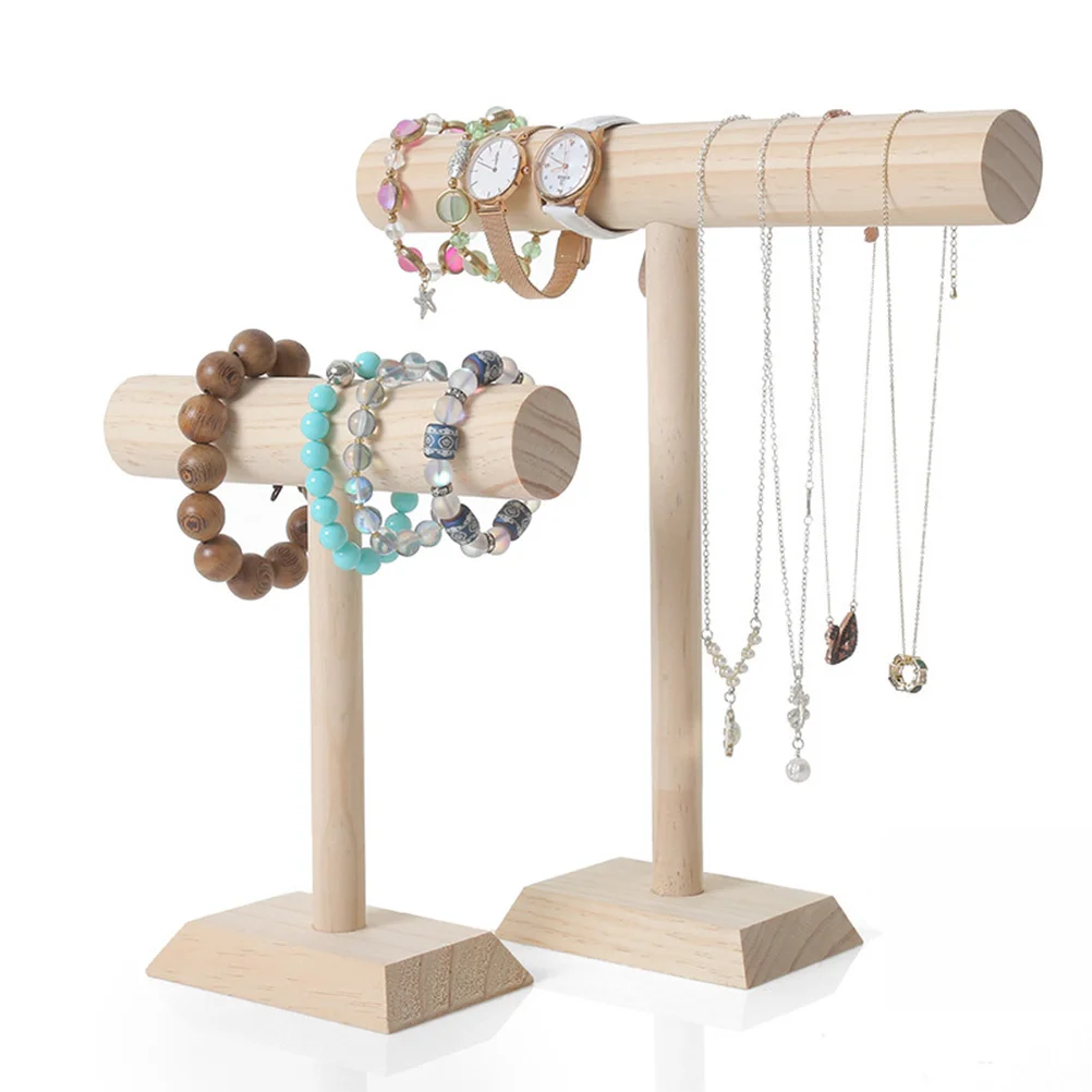 

Wooden Jewelry Display Rack T-Shaped Bracelet Holder Necklace Stand Organizer Storage Rack for Bangles Chains Store Display Use