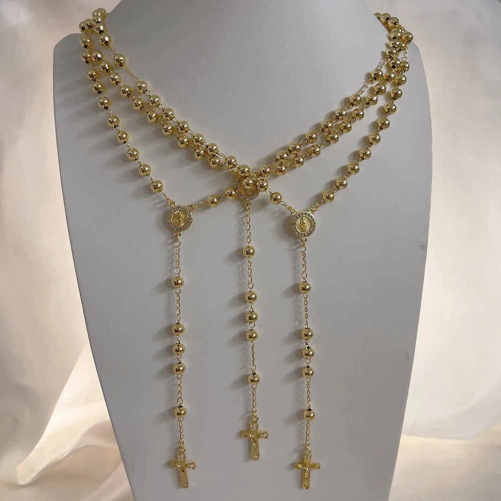 5 pcs/lot Religious Jewelry Virgin Mary Cross Rosary Long Necklace with CZ for Catholic Gift