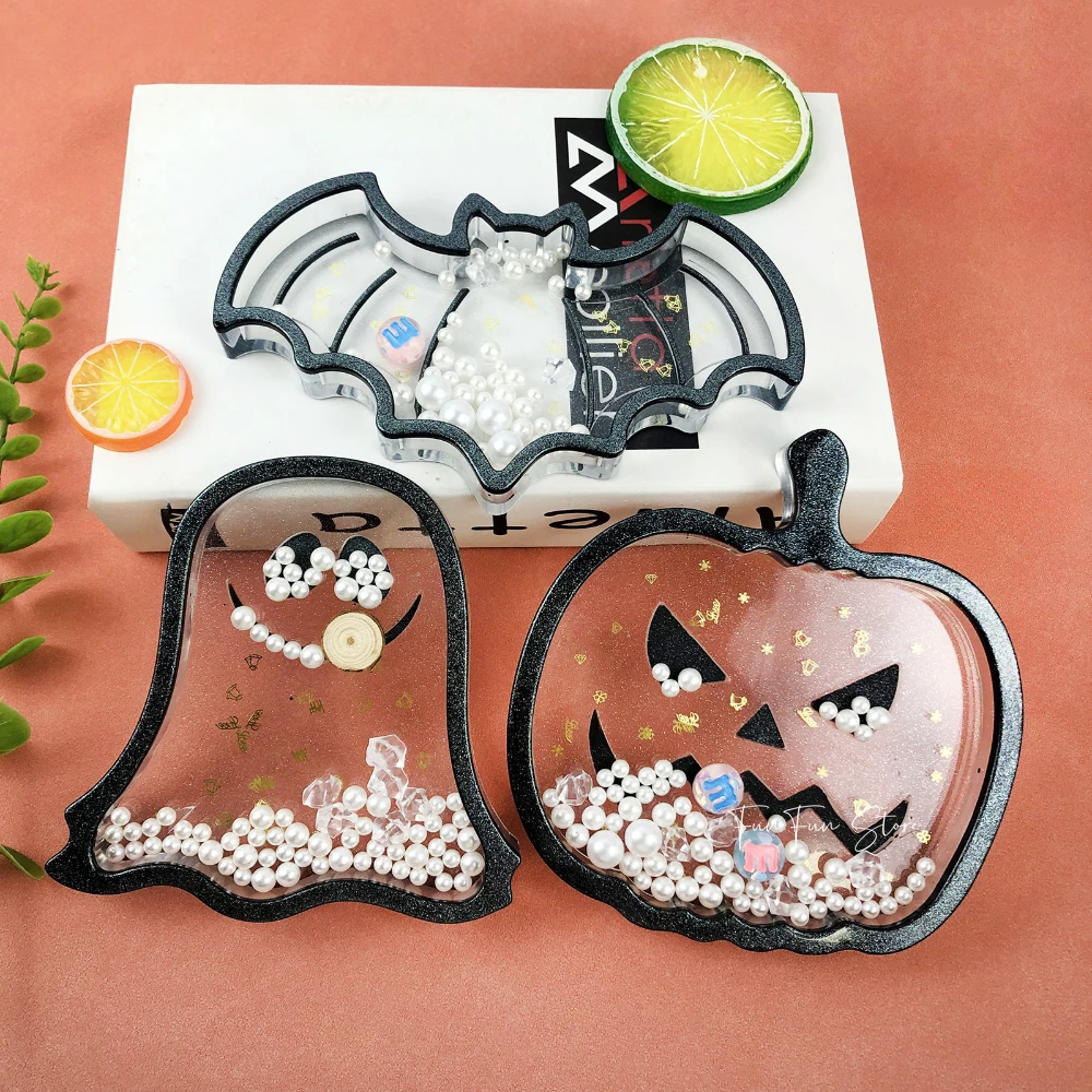 Halloween Pumpkin Ghost Bat Tray Silicone Mold Handmade Tray Plaster Resin Drop Glue DIY Candy Jewelry Display Tray Making Tool