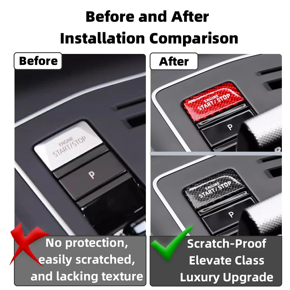 Suitable for Volkswagen Golf 8 Car One-Touch Start Button Cover, Real Carbon Fiber Hard Start-Stop Switch Decorative Cover Interior Sticker 2021 2022 2023 Red Black Accessories