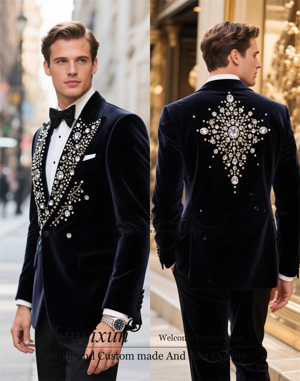 

Модный бархатный мужской костюм с драгоценными камнями и кристаллами, блейзер из 2 предметов, комплекты для жениха, свадебный мужской костюм для вечеринки, Homme Slim Fit Ropa Hombre по индивидуальному заказу