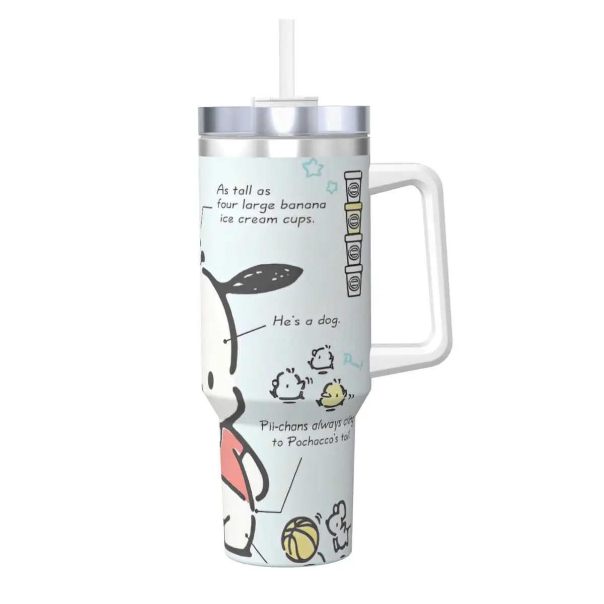 Pochacco MINISO Tumbler Cold Drink Water Bottle Insulated Stainless Steel Thermal Mug Graphic Travel Mugs Cup