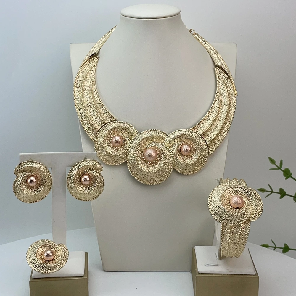 Italian Dubai Simple Style Big Bold Necklace Luxury Quality African Bride Jewelry Set For Women Party Gifts FHK29861