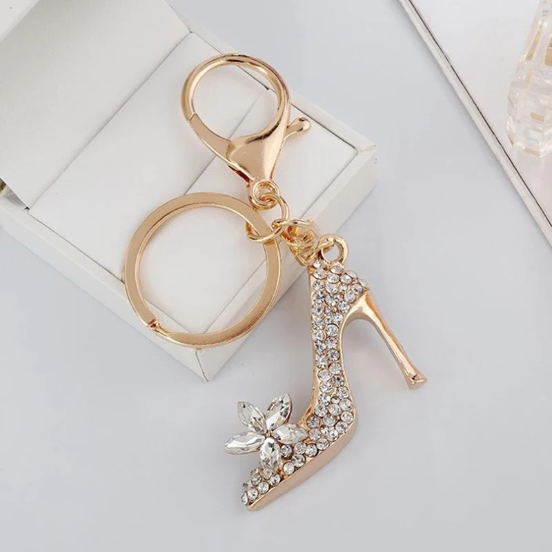 1PC Crystal High Heel Shoe Keychain Purse Car Shiny Rhinestone Alloy Keyring