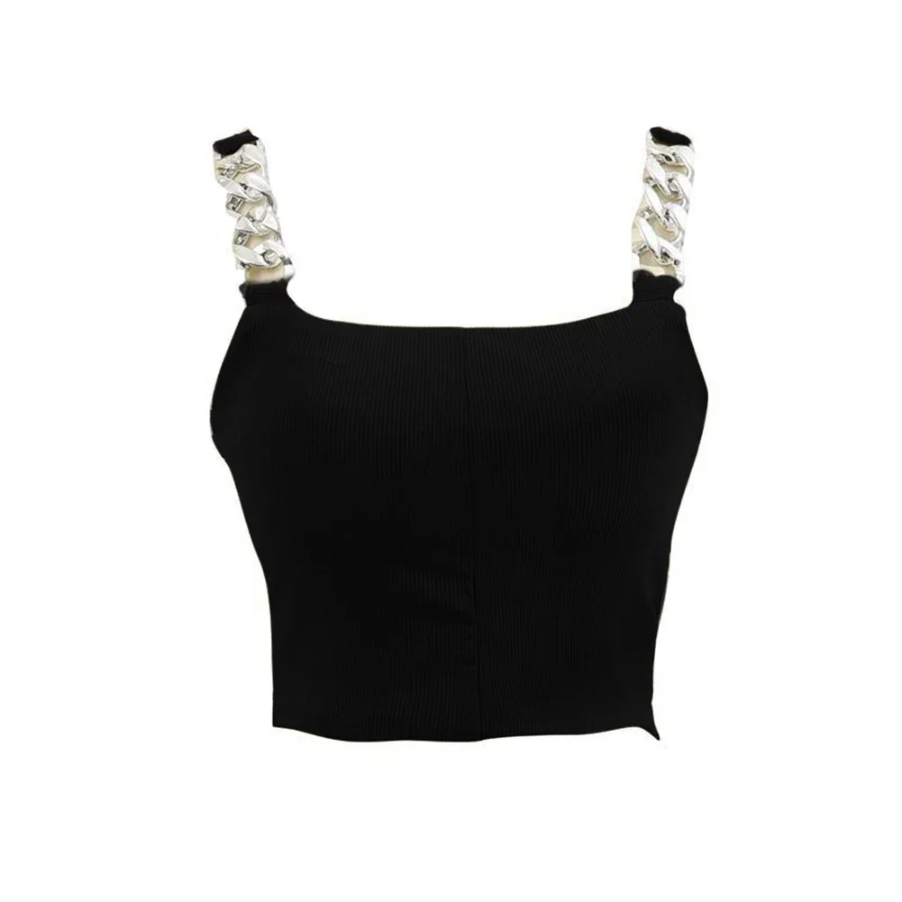 

Camisole Sleeveless Vest Chain Spicy Camisole Regular Clothing Length Slight Stretch Elasticity Solid Color Pattern