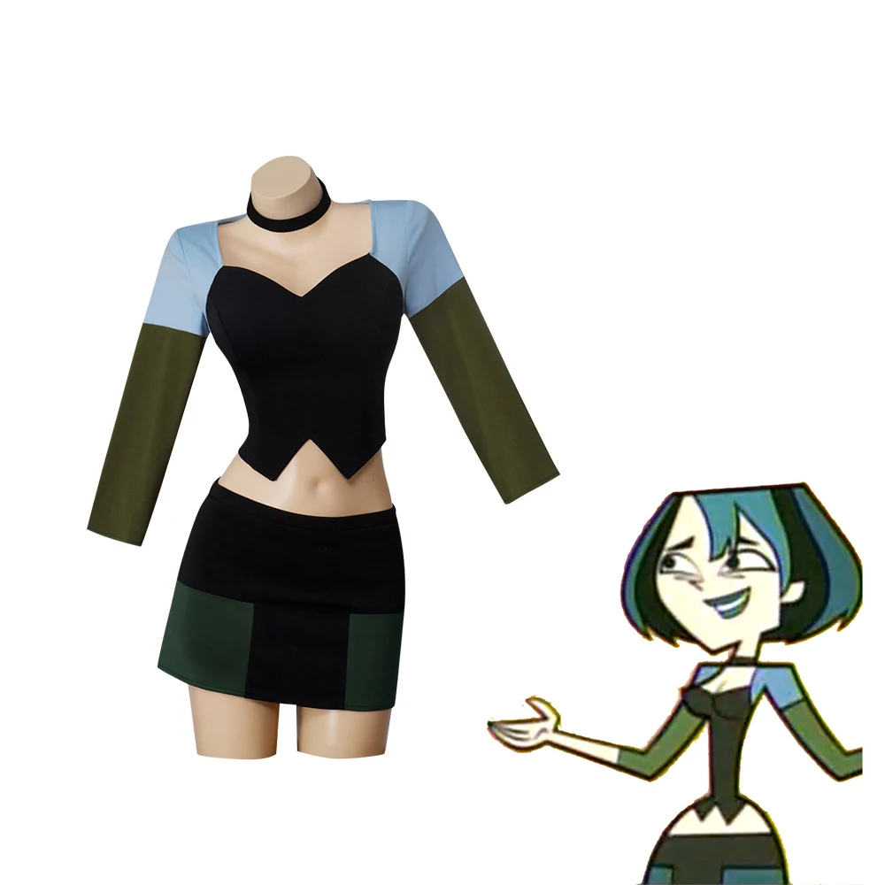 Total Drama Island Gwen Cosplay Costume Crop Top and Mini Skirts Red Top Green Shorts Full Set Woman Halloween Carnival Outfits