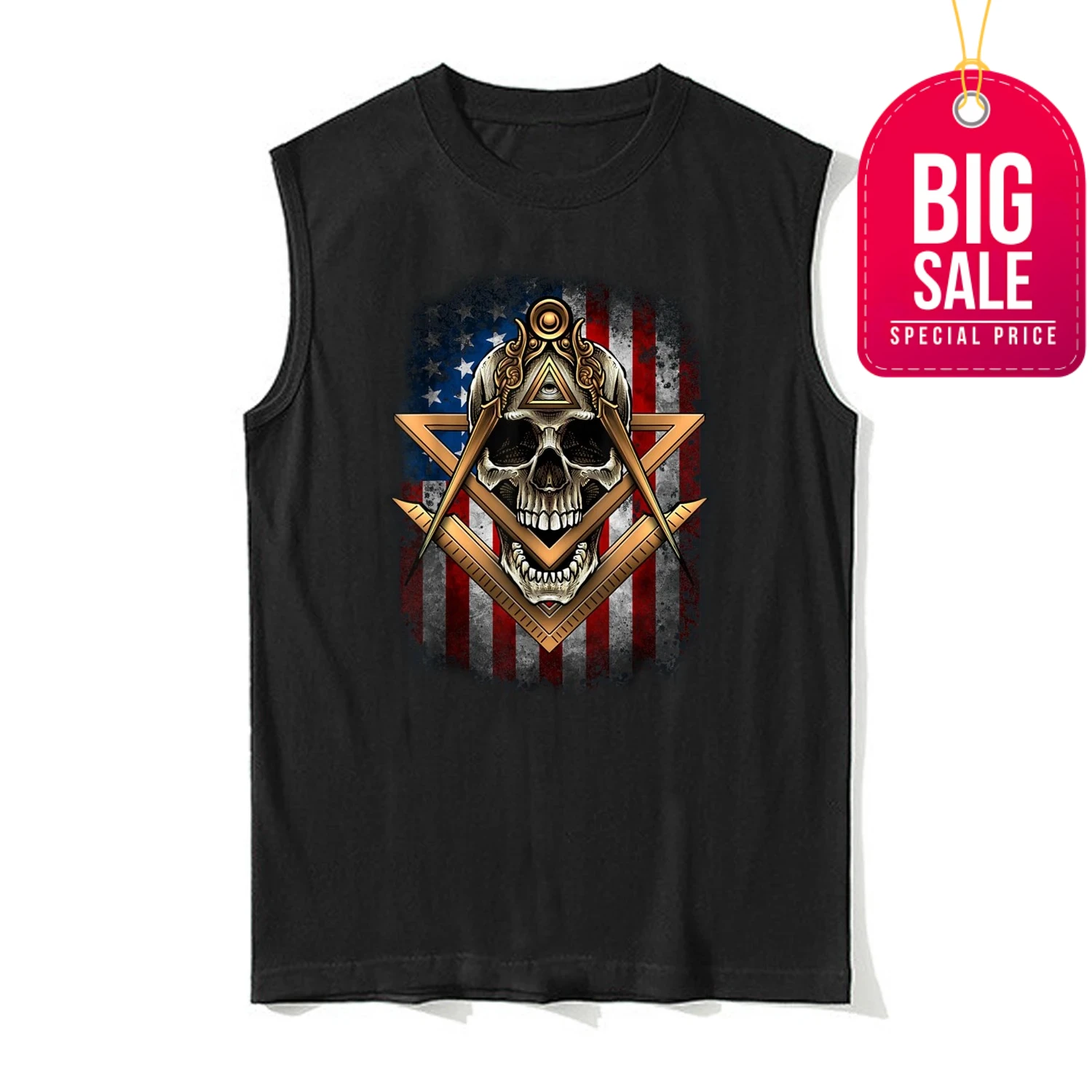 

Freemason Square & Compasses Skull USA Flag Masonic Tanktop 100% Cotton O-Neck Summer Casual Mens Tank Tops Sleeveless T-shirt
